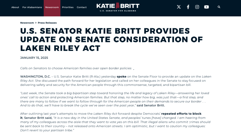 Katie Britt Updates on Laken Riley Act in Senate