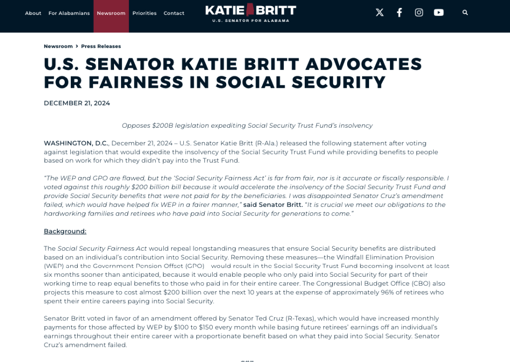 Katie Britt Advocates for Social Security Reform