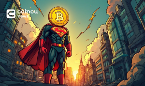 bitcoin superhero cityscape art