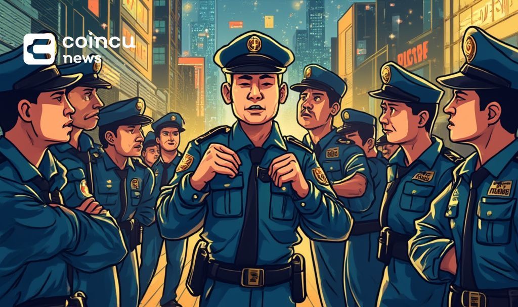 crypto fraud bust cartoon scene