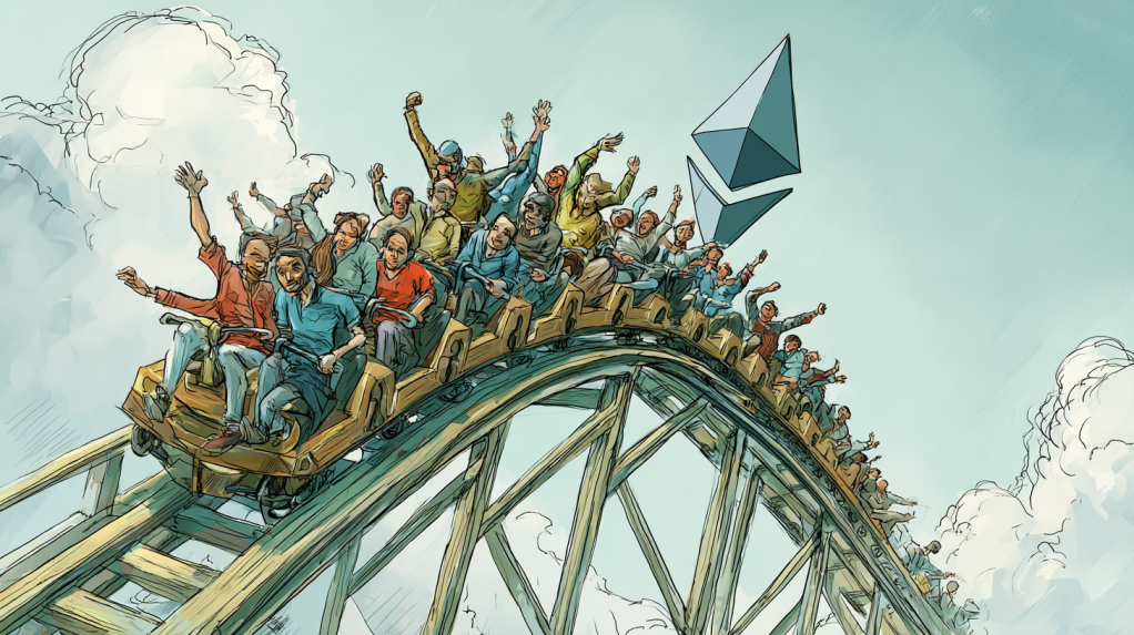 coincu A comical scene with Ethereum riding a rollercoaster thr d7dddaa5 636f 4797 9fed ba6ae165d617 1