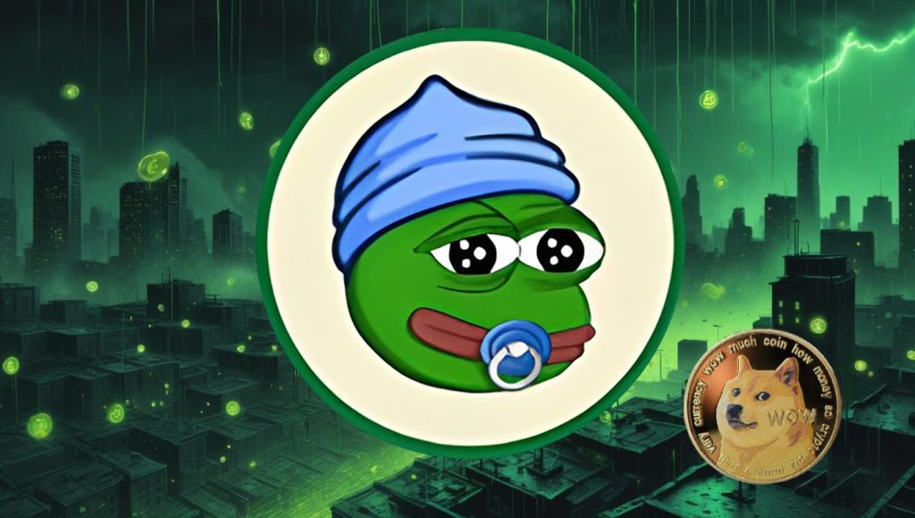 Sad frog with a pacifier.