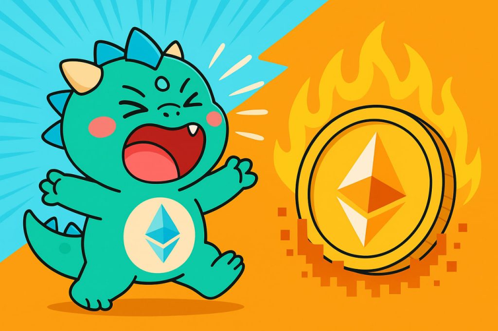 BullZilla Ignites Ethereum’s Meme Market With a Mutation Presale and High-Yield Staking 2 BullZilla roaring at a burning Ethereum coin representing token burn