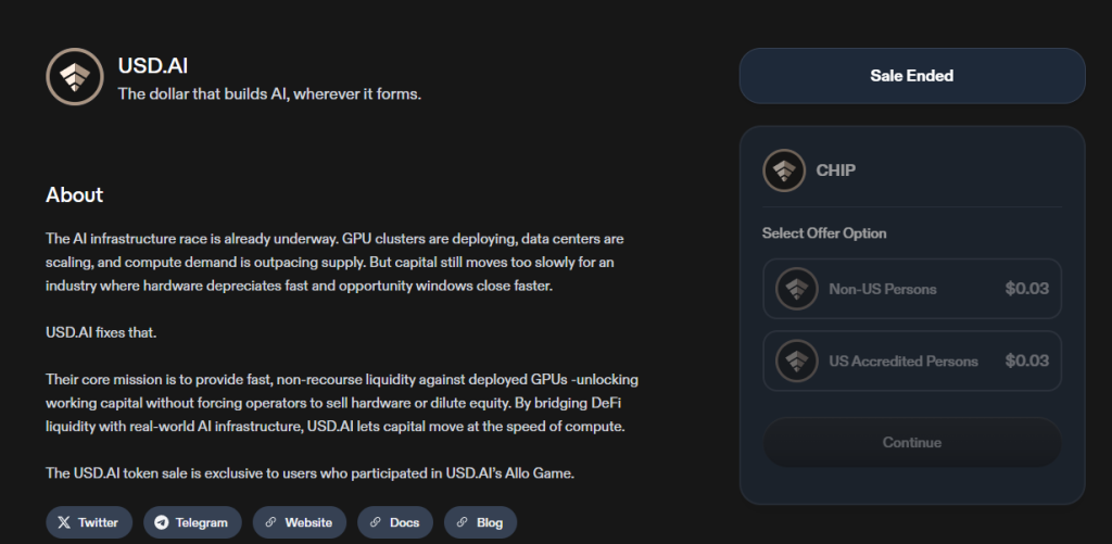 Why Is USD.AI (CHIP) Pumping? 3 Bullish Clues Hidden in the On-Chain Data 3 Public Sale of CHIP capture from Coinlist