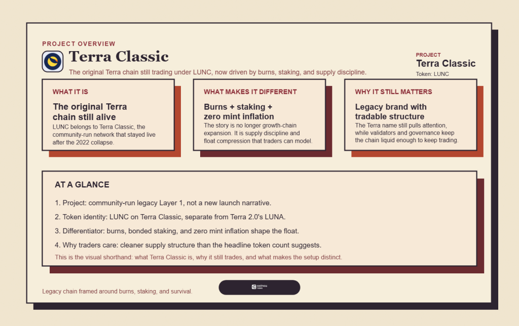 Why Is Terra Classic (LUNC) Pumping Today? 3 How Terra Classic is currently framed: a community-run legacy chain where burns, staking, and survival matter more than pure growth-chain expansion.