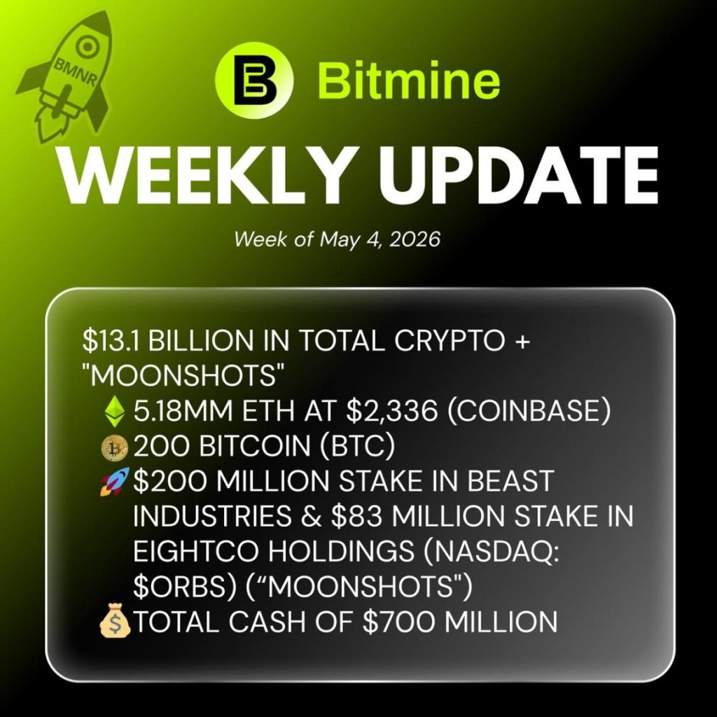 Bitmine Immersion Technologies (BMNR) Announces ETH Holdings Reach 5.18 Million Tokens, and Total Crypto and Total Cash Holdings of $13.1 Billion 1 Bitmine Immersion Technologies (BMNR) Announces ETH Holdings Reach 5.18 Million Tokens, and Total Crypto and Total Cash Holdings of $13.1 Billion