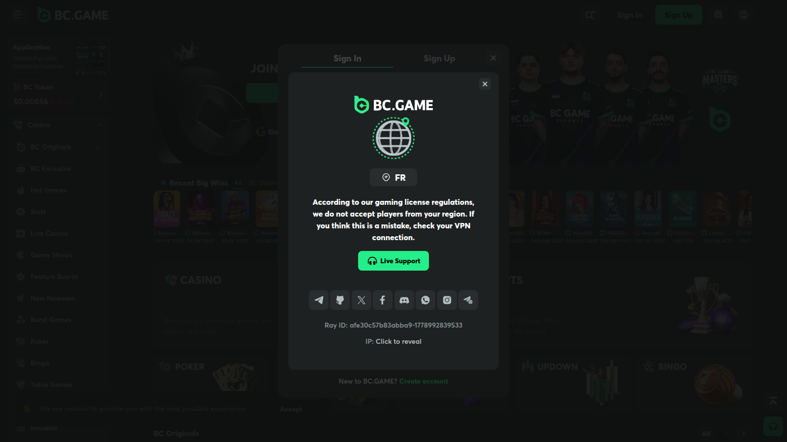 BC.Game official homepage capture