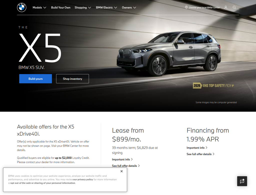 What 1 Bitcoin Can Buy in 2026: 10 Luxury Cars Compared 3 Official BMW X5 product-page screenshot checked on May 6, 2026, included here as a real-vehicle reference for one of the upper-mid luxury models that still fits under 1 BTC.
