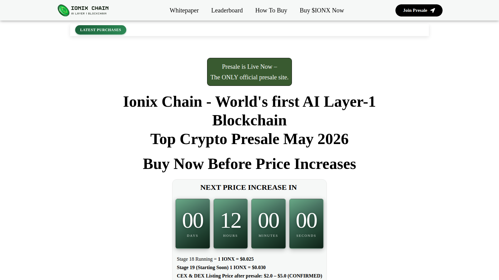 Ionix Chain official presale page capture