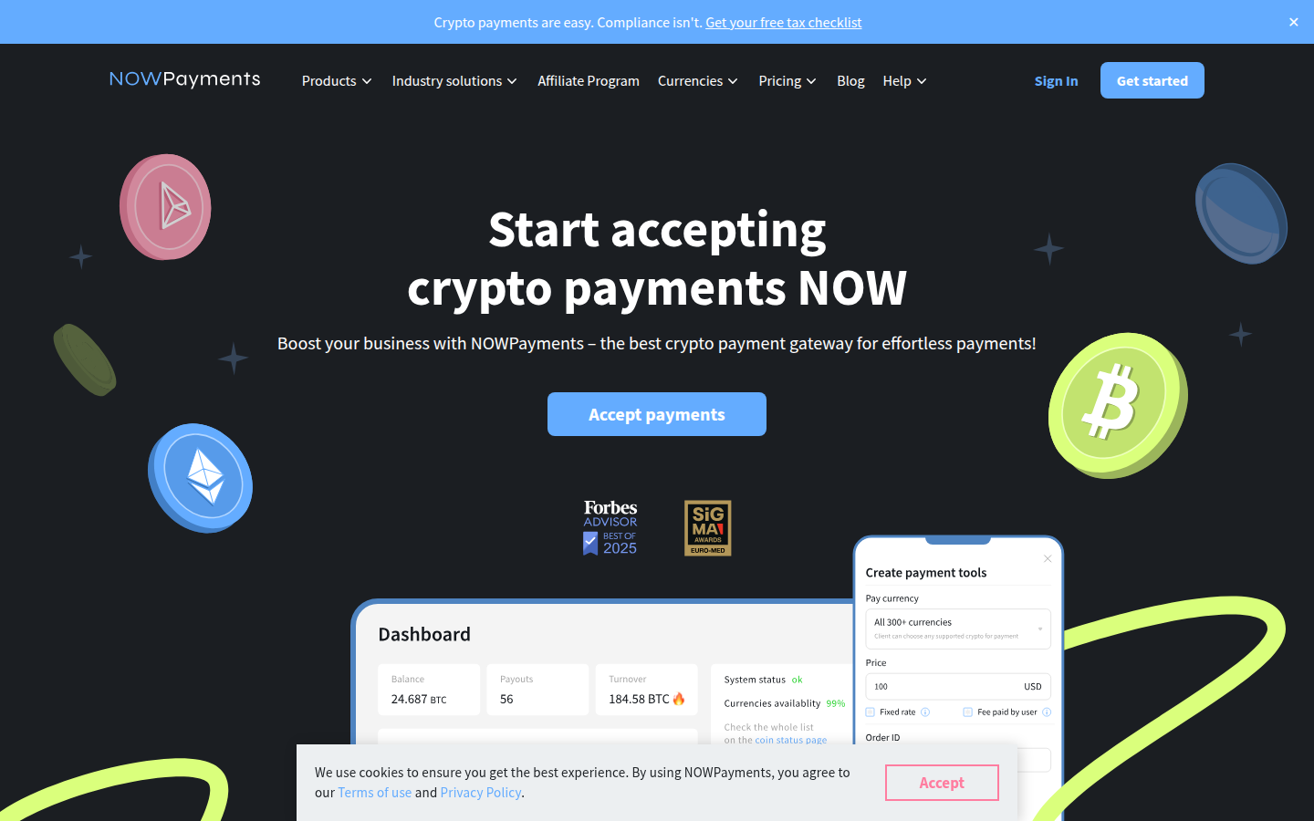 NOWPayments homepage screenshot