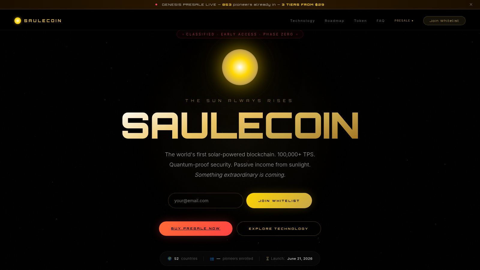 Saulecoin official presale page capture