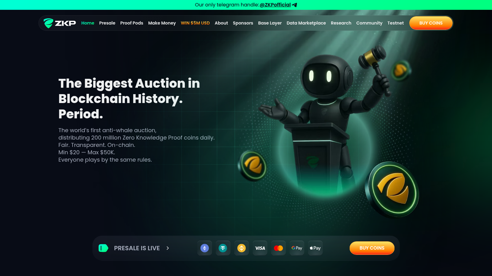 ZKP official auction presale page capture