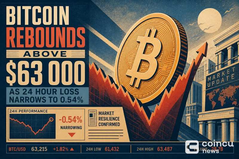 Bitcoin Rebounds Above $63,000 as 24-Hour Loss Narrows to 0.54%