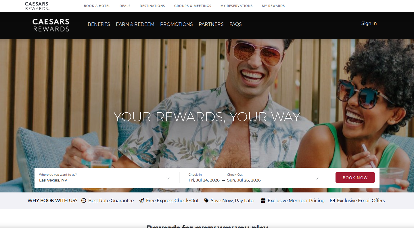 Caesars Rewards public page captured during June 2026 review