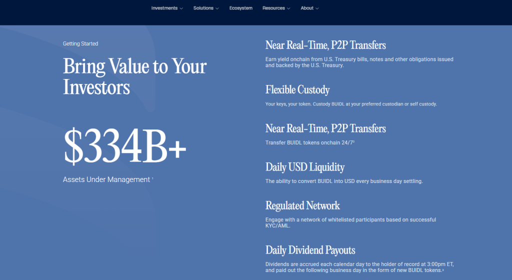 BlackRock BUIDL via Securitize product page showing institutional fund framing and access model