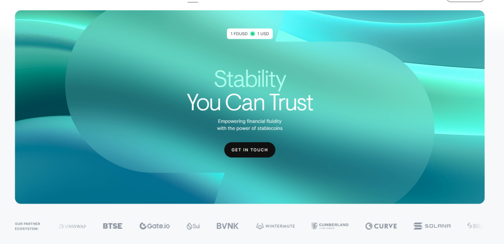 First Digital Labs homepage showing FDUSD stablecoin issuer framing and Hong Kong trust structure