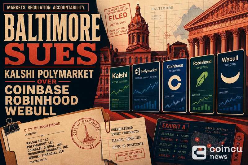 Baltimore Sues Kalshi, Polymarket Over Coinbase, Robinhood, Webull